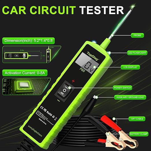 12 Volt Test Light Automotive, Power Circuit Probe Kit, 6V - 24V Car Fuse Tester, Voltage Tester 0.3v-70v, AC DC Outlet Tester, Automotive Short Circuit Finder, P60