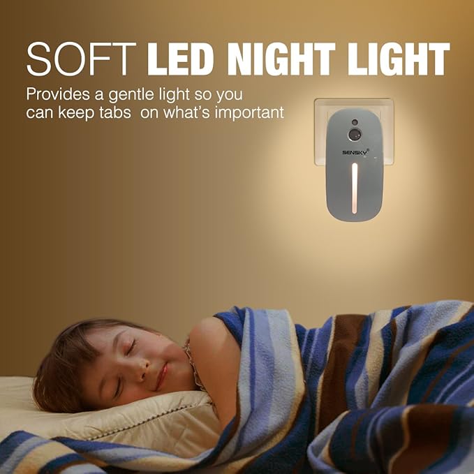 Sensky [2 Pack Plug in Night Light with Auto Dusk to Dawn Sensor, Brightness Adjustable, Dimmable Night Light for Bathroom, Kitchen, Hallway, Stairs, Garages (with Front Light and Back Light)