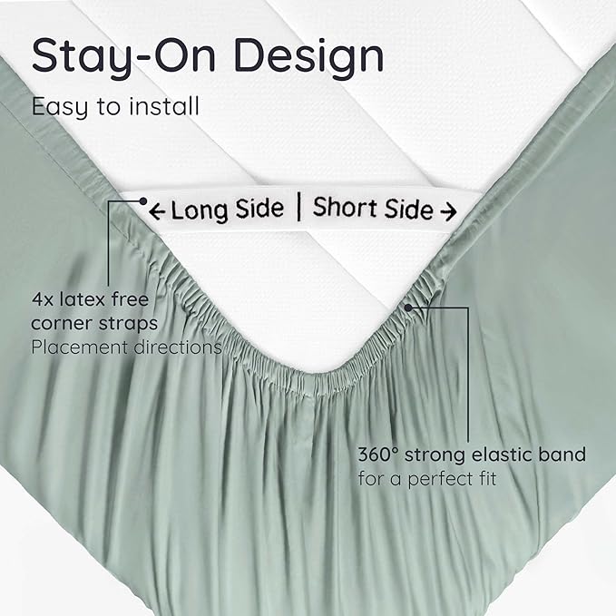 Bambaw 100% Viscose Derived from Bamboo Full Fitted Sheet Only, Soft & Cooling Fitted Sheet Full Size, 15’’ Deep Pockets (Sea Glass)