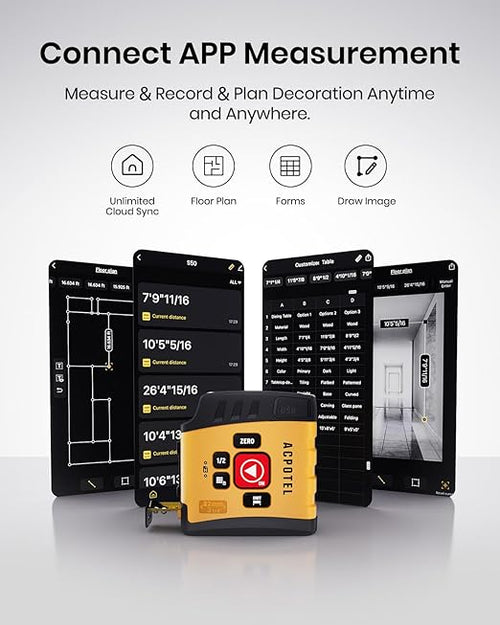 3-in-1 Digital Tape Measure with Laser, 165Ft Laser Tape Measure & 16Ft Digital Measuring Tape, 8 Metric and Imperial Units, Distance Area Volume 1/2 midpoint, Laser Measure Tool, Almighty Tools, APP