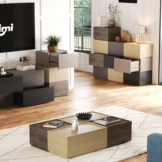 Stackable Storage Drawers, Wooden Drawer Storage Organizer, Modern Nightstands with Wooden Drawers, Small Storage Cabinet, Modular Design, Available in 2 Sizes for Versatile Use Walnut Small