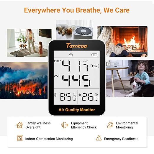 Temtop 2 Pack S1 Indoor Air Quality Monitor, Portable AQI PM2.5, Temperature, Humidity Detector for Home, Office or School, Air Quality Tester 4 More Home Monitoring, Battery Powered, Magnetic Suction