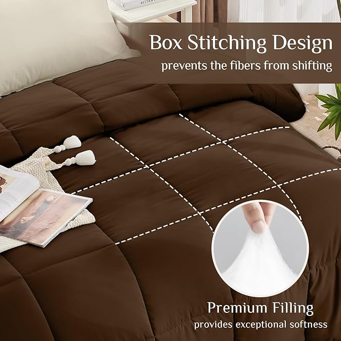 JOLLYVOGUE Twin XL Comforter Set, Ultra-Soft Bed in a Bag Twin XL Size 5 Pieces, Oeko-TEX Certified Bedding Set with Down Alternative Comforter, Sheets, Pillowcases & Shams, Brown & Beige