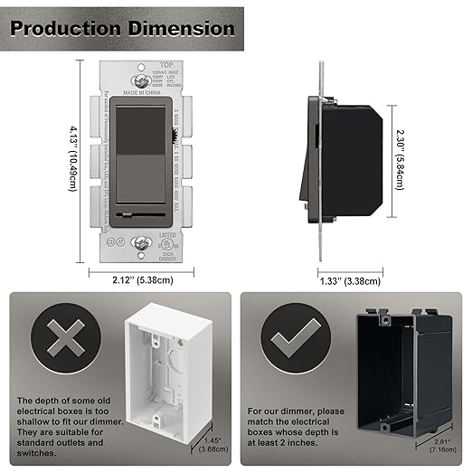 BESTTEN Matte Brown Dimmer Wall Light Switch, Single Pole or 3-Way, Compatible with Dimmable LED, CFL, Incandescent and Halogen Bulb, 120VAC, UL/cUL Listed