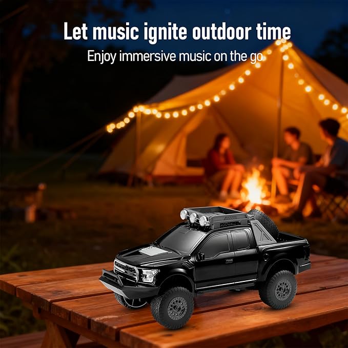 WS-589 Rugged Pickup Truck Bluetooth Replica Speaker – Portable Audio with TWS, LED Party Lights & HD Stereo | Unique Surprise Gift for Music & Truck Lovers (Black)