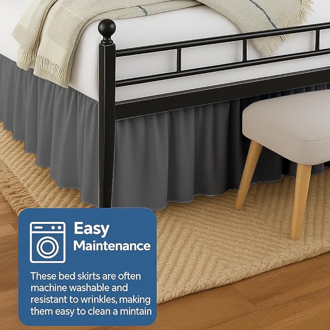 Ruffled Bed Skirt Split Corners with Platform, Tailored Fit Hotel Quality Wrinkle Free Ultra-Soft Microfiber Dust Ruffle, Upto 16 Inch Drop, Twin XL, Dark Grey