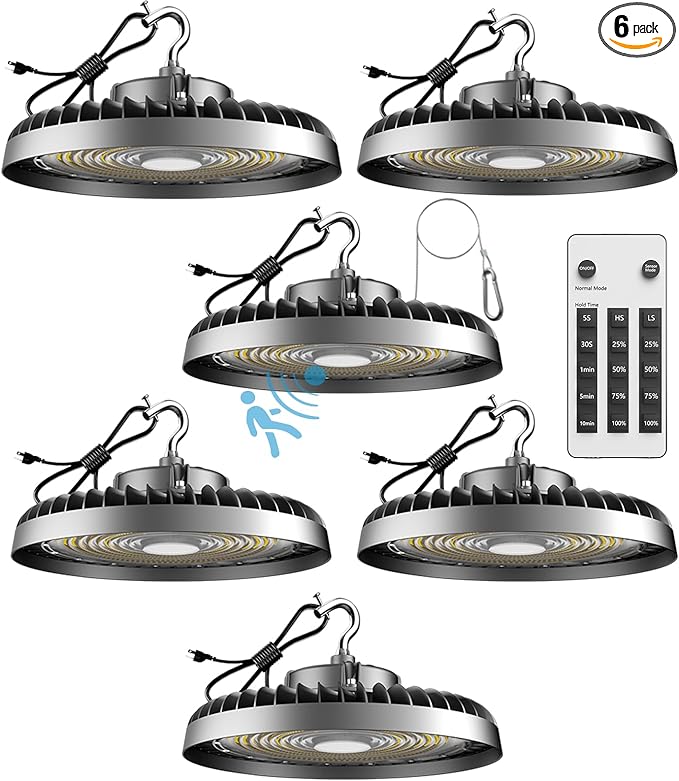 ACOHOOK Smart 200W High Bay LED Shop Lights 30000lm UFO LED Light with Smart Controller Supports Normal Mode & Motion Sensor Mode(Energy Saving) ETL Listed High Bay Lights for 25-35FT Warehouse-6Pack