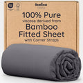 Bambaw 100% Viscose Derived from Bamboo Fitted Sheet Twin Size, Cooling Fitted Sheet with Corner Straps, Twin Mattress Fitted Sheet Only, 15’’ Deep Pocket Single Fitted Sheet Twin Size (Charcoal)