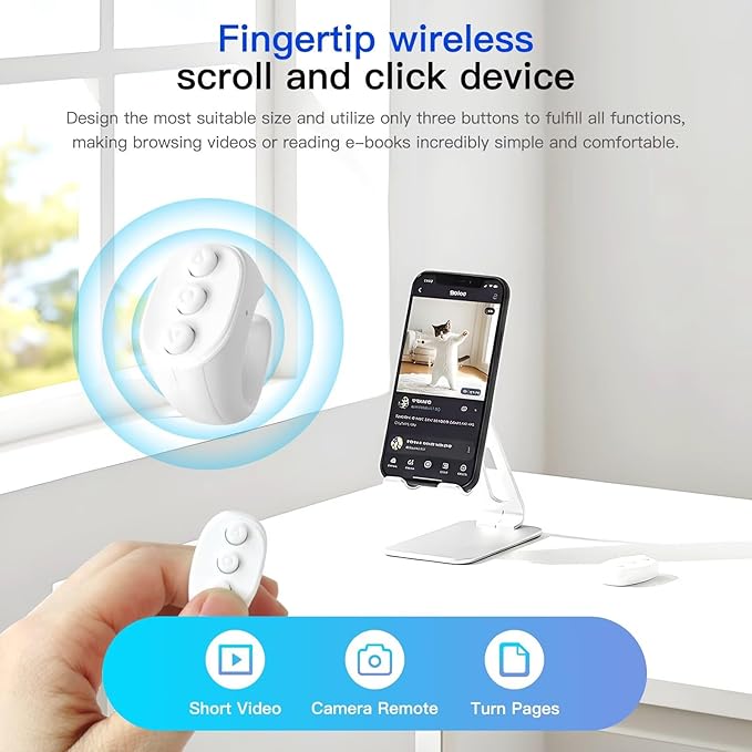 HEKUTU Social Media Scrolling Ring Remote - Hands-Free Controller for T-ikT-ok Yout-ube IG - White