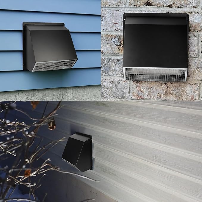 5 inch dryer Vent Cover Exterior Wall Vent Hood Outlet Airflow Vent Dryer exhaust vent with Screen and Damper,Outdoor Dryer Vent Cover cap for Range Hood/Kitchen Air Ventilation,Galvanized Steel,Black