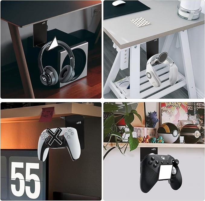 VKheroKV HC128 Headphone Holder Hanger for Desk, Include Adhesive Strips, Universal Headset Stand for PS4/PS5/Xbox/PC/Mac/Headphones Game Controller Hanger (Triangle)