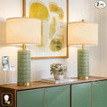 PoKat 25'' Bedside Table Lamps Set of 2 for Living Room with USB A&C Ports, Touch Lamps with 3-Way Dimmable Control for Bedroom, Farmhouse Green Lamps for Nightstand Office Hallway (Bulbs Included)