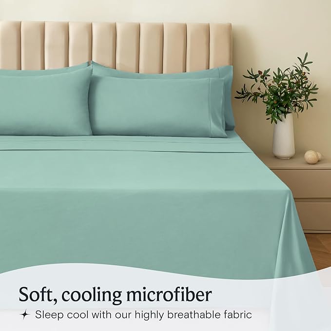 LuxClub 4 PC California King Sheet Set, Deep Pockets Wrinkle Free Cooling Bed Sheets Hotel Bedding for Women, Men, Includes 1 Fitted Sheet, 1 Flat Sheet and 2 Pillowcases-Light Teal