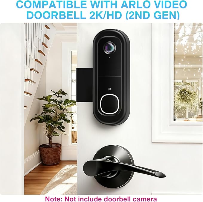 Anti-Theft Doorbell Mount Compatible with Arlo Video Doorbell 2K/HD (2nd Gen), No-Drill Adjustable Mounting Bracket for Arlo Doorbell Camera, Accessories for Apartments, Businesses Home (Black)