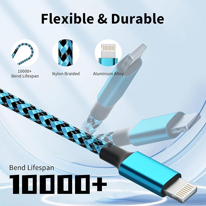 Firsting Multi Charging Cable(2Pack 4FT), 3 in 1 Charging Cable Nylon Braided Universal Charger Phone Charger Cord with Type-C,Micro USB,IP Port for iPhone16/15 Series/Phone&Pad-Blue+Gray