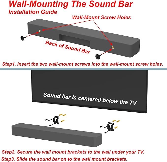 Pbxifge Sound Bar Wall Mount Brackets for Vizio Soundbar Wall Mounted Holders S3820W-C0 SB3851-C0 SB4051-D5 S5430W-C2 SB3651-E6 S2920W-C0 Mounting Bracket Kit with Screws