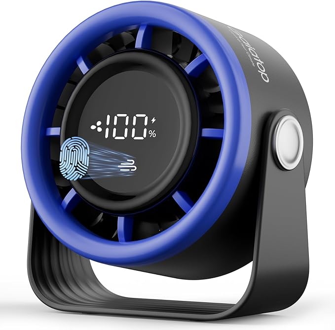 Gaiatop Small Desk Fan Rechargeable, 5in Personal Fan 4000mAh Battery Powered, Touch Control LED Display, 360° Tilt, 5-Speed Strong Wind, Bedroom Dorm Office Desk Accessories, Gifts for Women Men