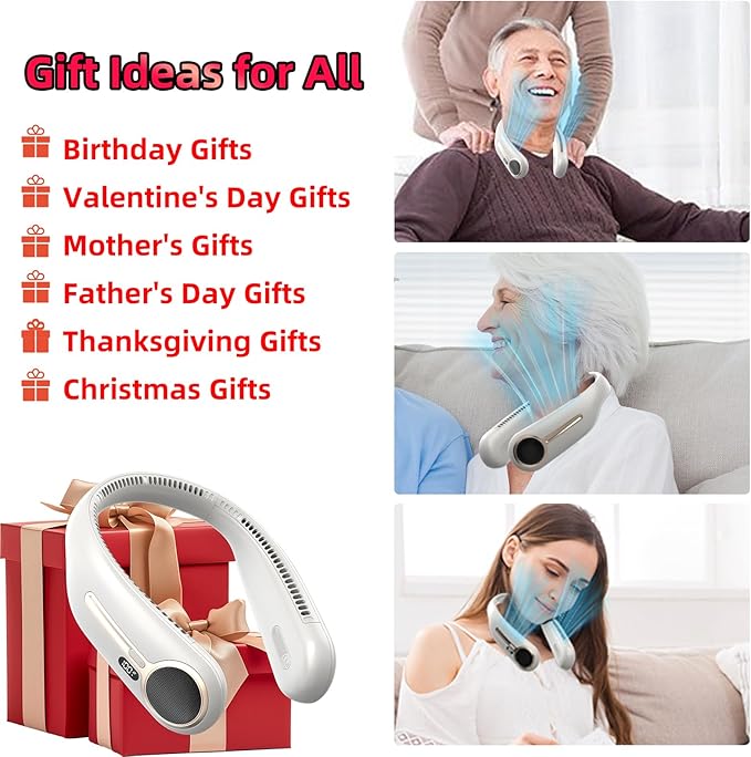 Kinhowly Portable Neck Fan,Hands Free Personal Wearable Bladeless Fan,6000mAh USB Rechargeable,360° Cooling,LED Display,4-Speeds,Birthday Gifts for Men Women Dad Mom,Valentines Day Gifts (Light grey)
