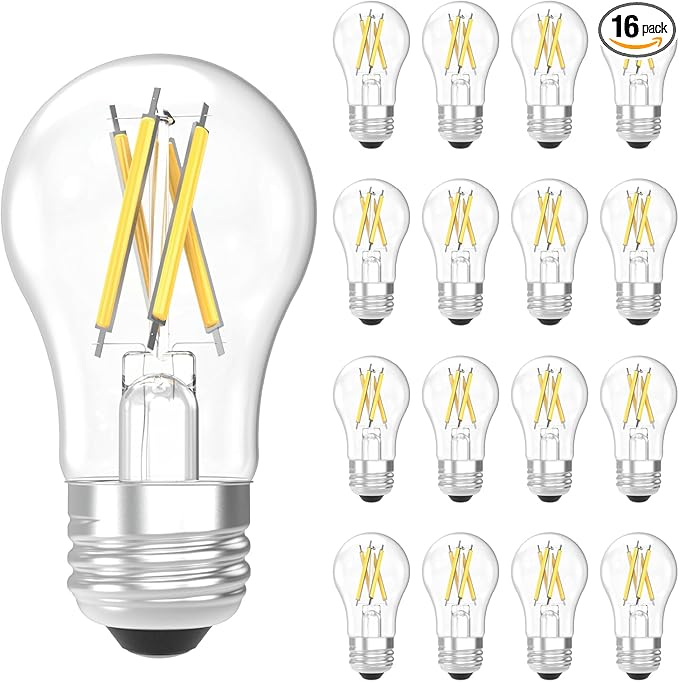 Sunco 16 Pack A15 Light Bulb LED, Edison Style Bulb, Dimmable Vintage Filament Lighting, 800 LM, 7W (60W Equivalent), 3000K Warm White, E26 Medium Base, Wet Rated UL