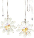 LEFERS Ceiling Fan Pull Chain, 2 Pieces 1.8" Crystal Glass Flower Pendants with 24" Ceiling Fan Chain Extender and Connector (Clear)