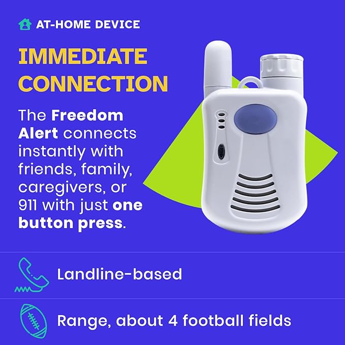 LogicMark Freedom Alert, Landline Personal Emergency Device, 2-Way Call with Family and Police for Home Safety, Device for Seniors and The Elderly