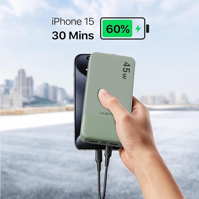 JUOVI J2621 Power Bank Portable Charger 20000mAh 45W,PD 3.0 QC 4.0 Fast Charging Battery Pack with LED Display,2 USB-C, 2 USB-A for iPad, iPhone 16 15 14 13, Tablet, Galaxy, Samsung S24 S23,Google