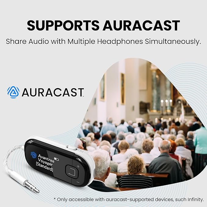Avantree Voyager – OLED Display & Latest Auracast Bluetooth 5.4 Adapter for Airplane, Qualcomm Chip & aptX Adaptive, Wireless Audio Transmitter for Headphones, AirPods, Travel & Flight