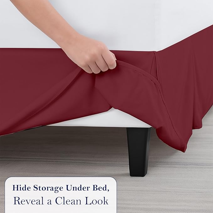 Full Bed Skirt, Luxury 16 Inch Drop Burgundy Pleated Bed Skirt, Double Brushed Microfiber, Box Pleat Design, Wrinkle & Fade Resistant, Easy Fit Tailored Bedskirt for Full Size Beds