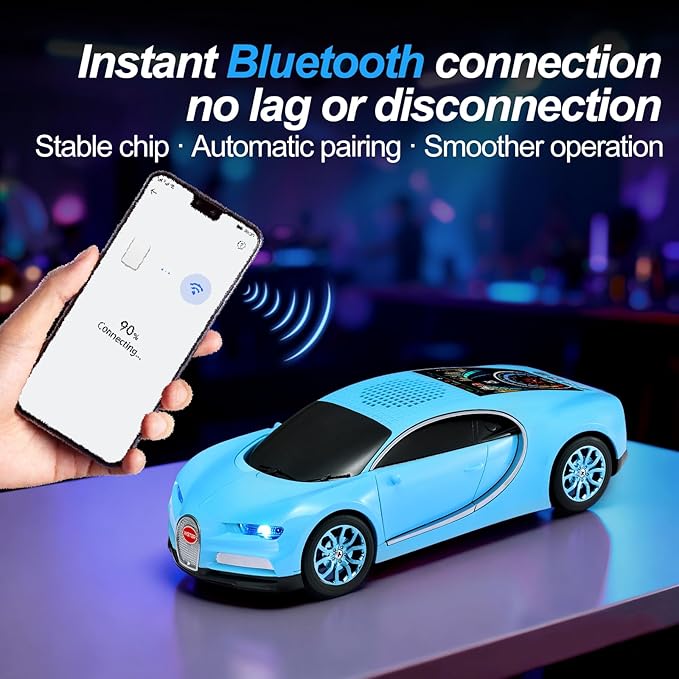 WSTER Luxury Sports Car Model Bluetooth Speaker with HD Sound, TWS Stereo Pairing, Display Screen, Built-in Microphone, Unique Bluetooth Car Speaker for Home, Party, Outdoor & Beach (Blue)