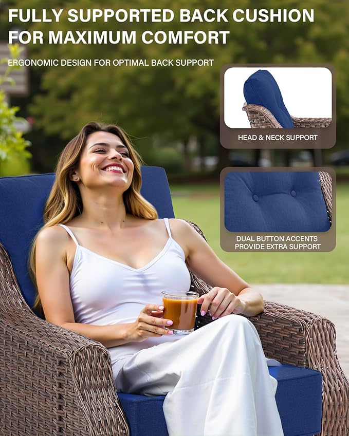 Belord High Back Wicker Outdoor Furniture - 8-Piece Patio Conversation Set with Swivel Rocker Glider Patio Chairs Set of 2 and Rattan Couch, Coffee Table and Ottoman for Lawn Backyard Porch Garden