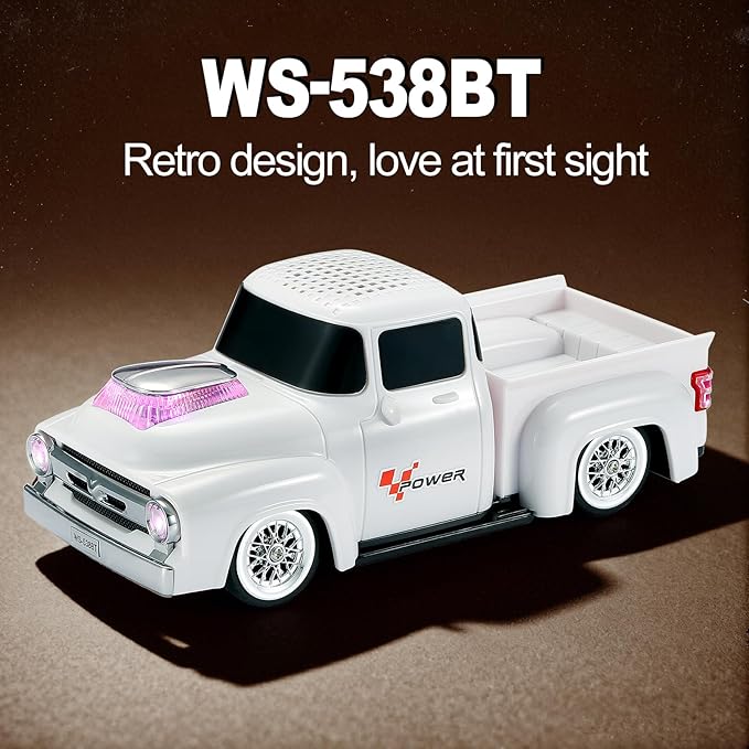 Vintage Pickup Truck Bluetooth Speaker, Retro Truck Model with HD Sound, Built-in Mic, LED Party Lights, TWS Dual Pairing, Multi-Interface Output, Portable Outdoor Speaker for Parties & Beach (WHITE)