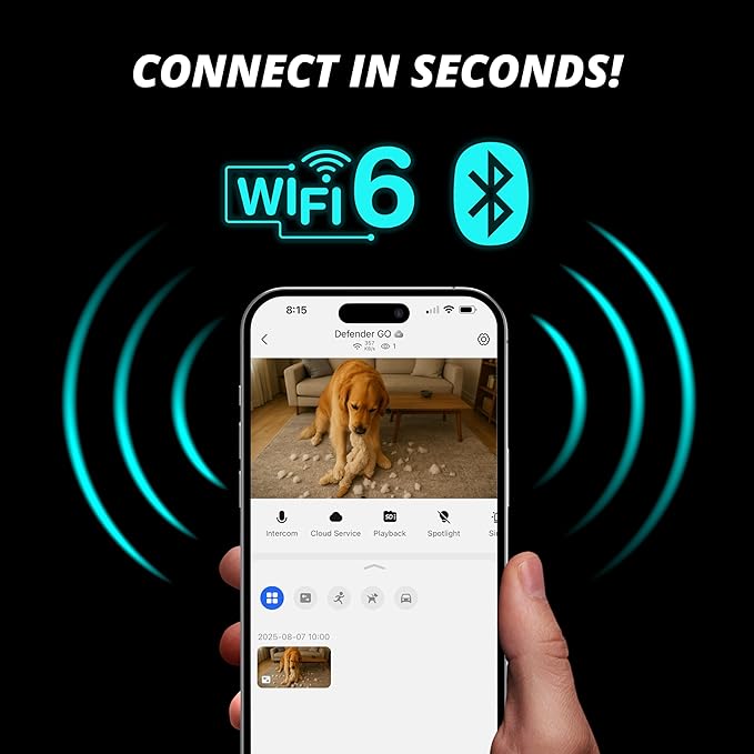 Defender GO 2K AI Powered WiFi Indoor/Outdoor Home, Business, Pet, Baby Security Camera, AI Detection, Dual Band, Spotlight/Siren, Color Night Vision, 2-Way Talk, Works with ClearVu App, 3 Pack