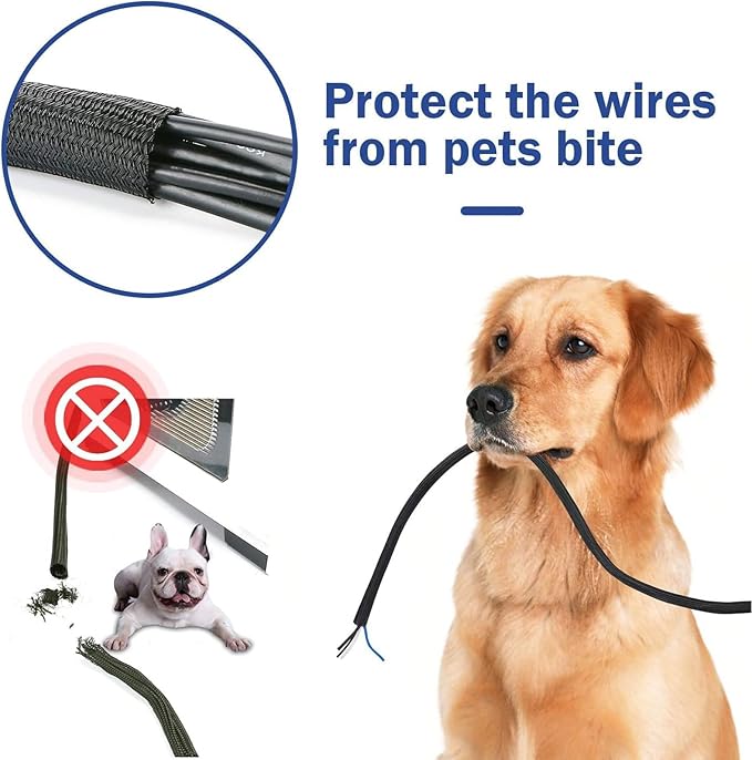 QCSIW 1/2"-10ft*2pcs Black/White Cable Sleeve - Protects Cords from Pets & Organizes Wires - Modern Style - Polyester Material - Flame Retardant - Easy to Use & Cut (Black, 10ft-1/2inch)