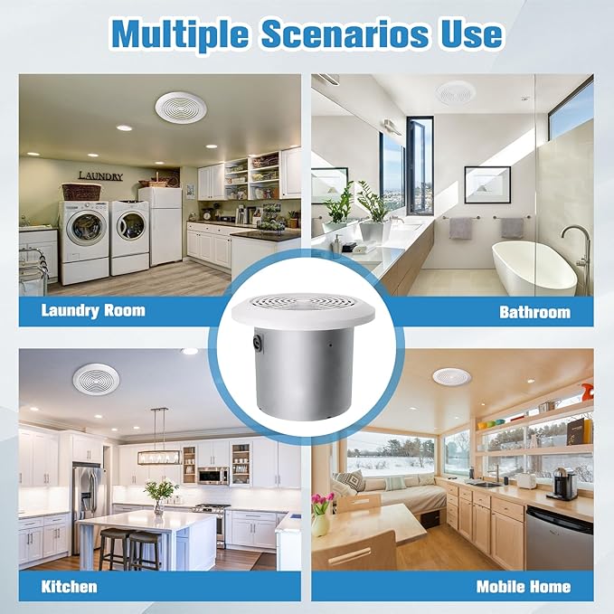 HTONG Innovation V2262-50 7 Inch Bathroom Exhaust Fan, 50 CFM Ceiling Exhaust Fan for 8" Rough-in Opening, 1.0 Sones Quiet Effective Ventilation for Bathroom, Kitchen, Laundry Room, Mobile Home