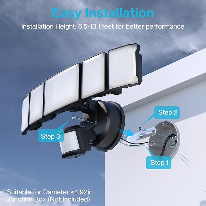 Olafus 130W Motion Sensor Outdoor Lights, 13000LM 6500K Daylight Flood Lights Outdoor Motion Sensor, Dusk to Dawn Outdoor Lighting, IP65 Waterproof Motion Detector Lights for Outside, Black