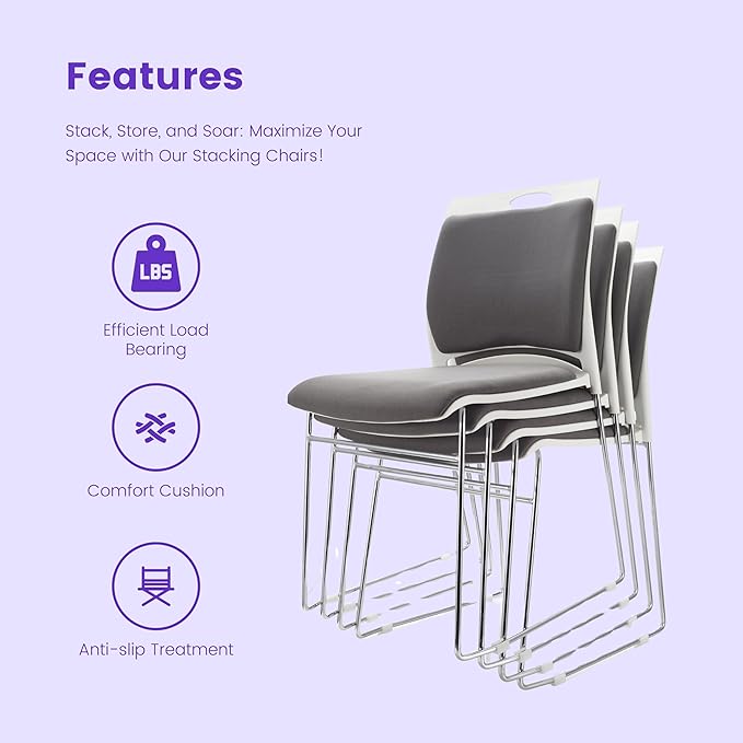 40 Pack Stacking Chairs 1102LB Capacity Home Office Guest Chair Set with Sled Base,Modern Reception Chair for Kitchen,Waiting Room,Multi-Purpose Room,Break Room,Training,Cafeteria