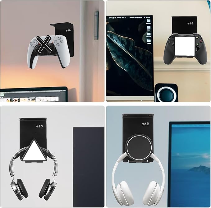 VKheroKV HC128 Headphone Holder Hanger for Desk, Include Adhesive Strips, Universal Headset Stand for PS4/PS5/Xbox/PC/Mac/Headphones Game Controller Hanger (X Shaped)