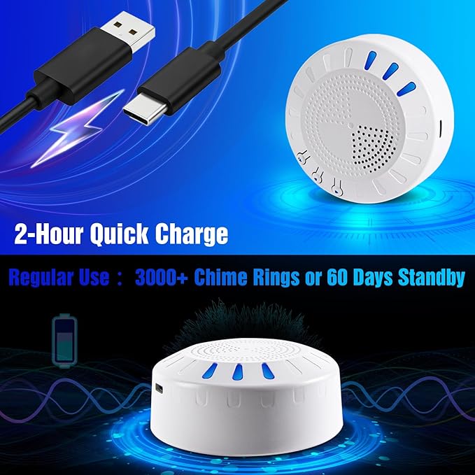KOOSTONE Wireless Door Chime & Door Bell Chime with Rechargeable Receiver, 55 Tunes, Up to 600ft Range - Magnetic Door Chime Sensor for Home & Business Door Entry Chime Alert (1 Receiver + 2 Sensors)