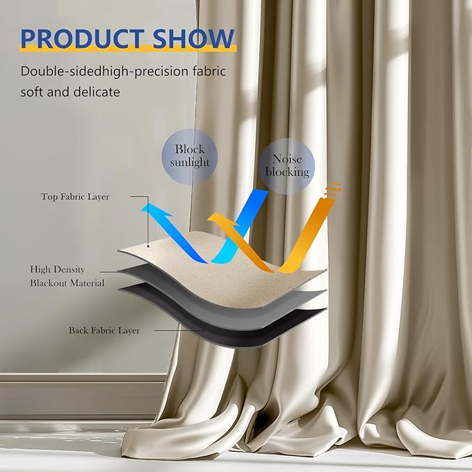 Room Divider Blackout Curtain Track Curtains Wall Dividers Panels Screen for Living Rooms Bedroom Office Privacy Partition Separation, W120 × L84 Inch,1 Panel, Beige