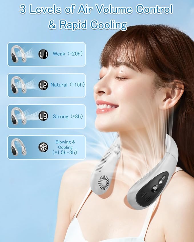GAITIR Neck Air Conditioner, Portable Neck Fan with Cooling Plate 360°Cooling Airflow, 5000mah Rechargeable USB Fan Hands Free Bladeless Wearable Foldable Mini Fan for Men Women Home Office Outdoor