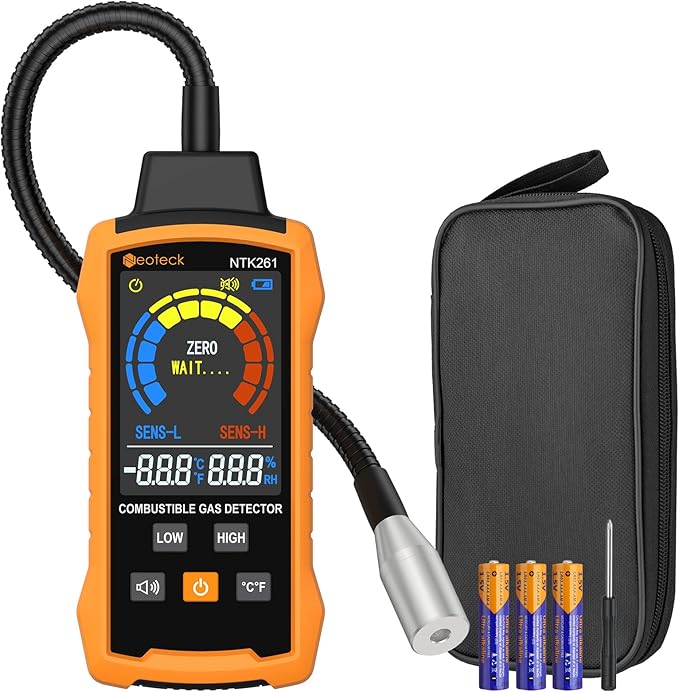 Neoteck Natural Gas Detector Gas Leak Detector with 12” Gooseneck Combustible Gas Detector with Audible & Visual Alarm Test Methane Propane Gasoline Natural Gas for Gas Pipeline Gas Stove and RV