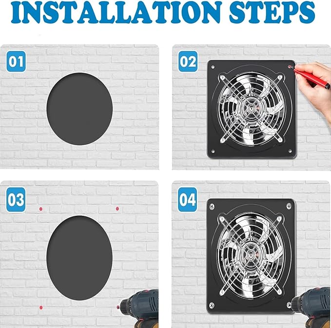 Aydomer 8 Inch Exhaust Fan Metal Ventilation Fan With Switch Window And Wall Mounted Extractor Warehouse Fan With Check Valve For Kitchen, Attic, Garage(Black)