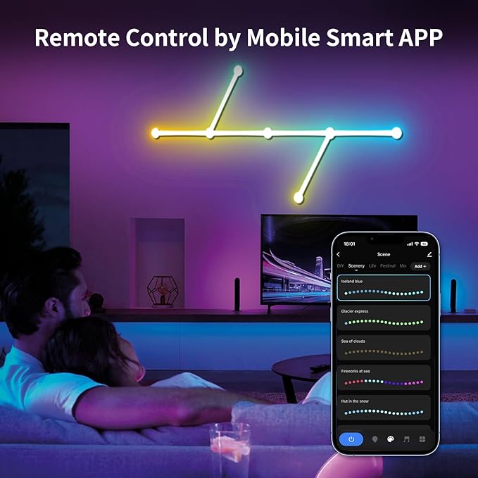 Phylosal Smart WiFi LED Wall Lights, 16M+ Color Dimmable Gaming Light Works with Alexa and Google Assistant, Music Sync, DIY and Timer Feature, RGB Light Bars for Gaming Room, Bedroom (6 Pcs,White)