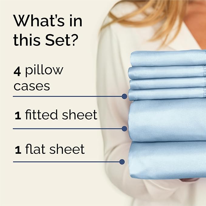 King 6 Piece Sheet Set - Cooling, Comfy & Breathable - Hotel Luxury Bedding, Includes Fitted Sheet for Women, Men, Kids & Teens - 1 Flat, 1 Fitted Sheet, 4 Pillowcases with Deep Pockets - Baby Blue