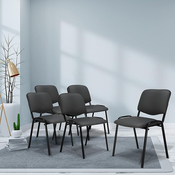 VINGLI Grey Waiting Room Chairs - 10-Pack PU Stackable Chairs Set for Conference Rooms, Offices & Lobbies, Simple & Space-Saving