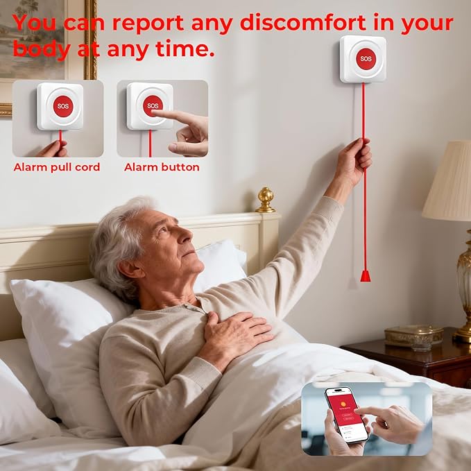 Hapippofa Caregiver Call Button Elderly Alert Call Button Life Alert Systems for Seniors No Monthly Fee for Elderly/Patient/Disabled at Home/Hospital