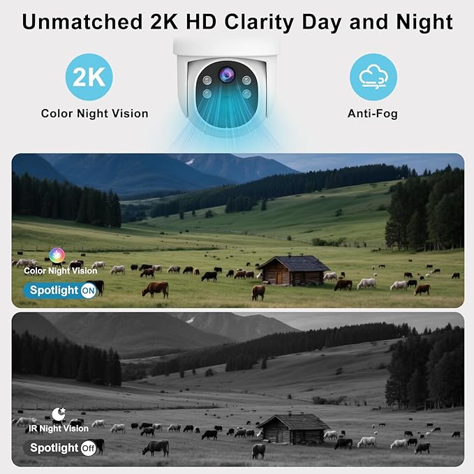 Kweiugfi 4G LTE Cellular Security Camera Outdoor,365 Days Unlimited Data,Wireless Solar Security Camera,2K Color Night Vision,360° Live View,Real-time Alerts,Motion Sensor,64G TF Card, No WiFi Needed