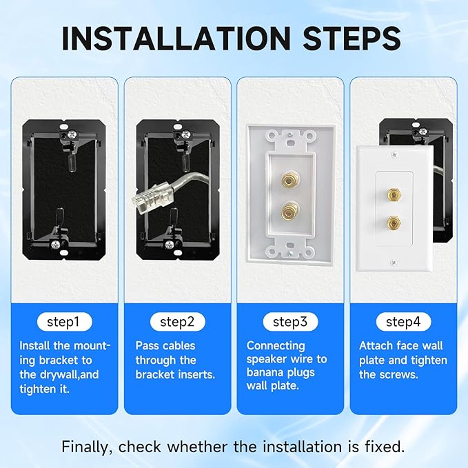 4 Pack Speaker Wall Plate with Low Voltage Mounting Bracket for Banana Plug 1.0 Speaker Home Theater