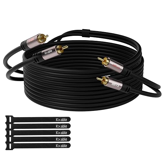 RCA Cable 75FT, 2RCA Male to 2RCA Male Stereo Audio Cable,【Oxygen-Free Copper, Hi-Fi Sound, Double Shielded】 2 RCA Car Audio Subwoofer Cord for Home Theater, HDTV, Amplifier, Hi-Fi System, Speaker