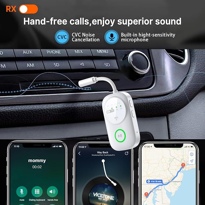 PinPure Bluetooth 5.4 Transmitter Receiver for 2 AirPods/Headphones, 2-in-1 Wireless Adapter with Microphone, Audio Adapter with 3.5mm Audio Jack, Suitable for Airplane, Car, TV, PC, Home Stereo